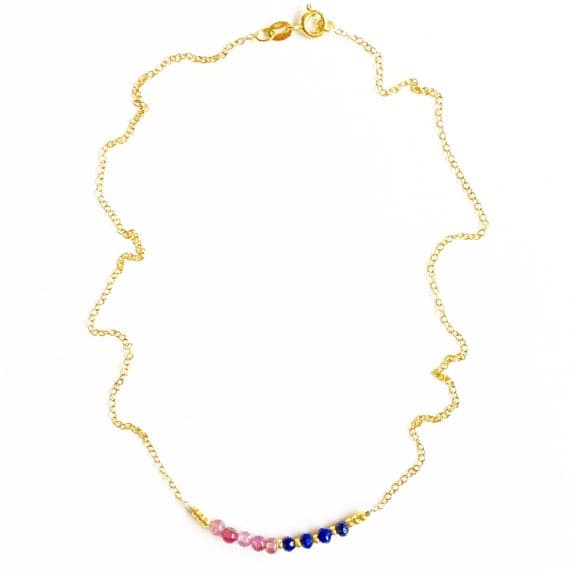 AAA++ Rare Quality Floating Tourmaline and Lapis Lazuli Gold  Vermeil Gemstone Necklace //bridesmaid gifts //gifts for her //Gemstone necklace //Gold  pendant 3mm 16" Strand. Code- TJH291