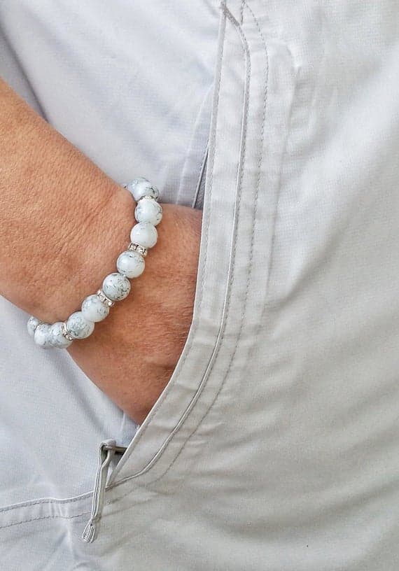 chakras simple 10MM White Crystal Pearl Stretchable Bracelet Round, Smooth 18cm for mens, womens, gf, bf and adults.