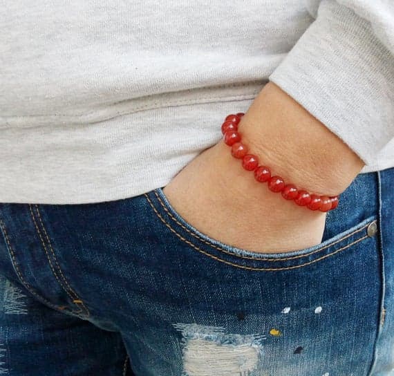 good luck gift 8mm Red CARNELIAN Stretchable Bracelet Round, Smooth 18cm for mens, womens, gf, bf and adults.