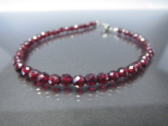 925 sterling Silver Anxiety Relief Calming 4mm stacking Red Red Garnet Bracelet Round, Faceted 7" for mens, womens.