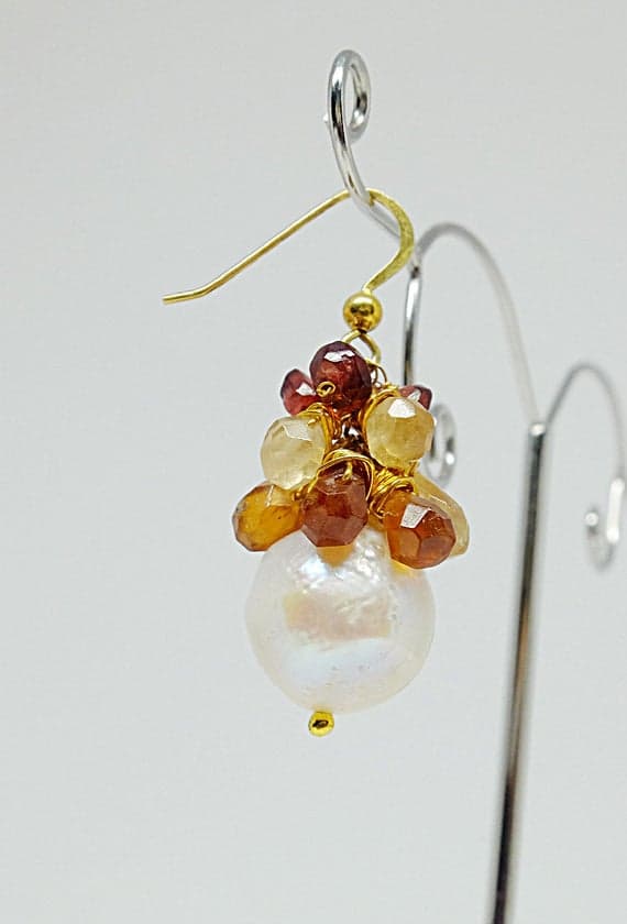 AAA++ Rare Quality Gold  filled cluster earrings with gemstones,cascade of shaded citrine,cascading gemstones earrings, Honey, yellow, brown citrine briolette 3/4 mm-6/7 mm Code- TJH226