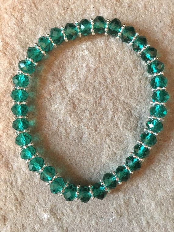 925 sterling silver Wholesale 6x4mm Green Emerald Stretchable Bracelet Rondelle, Faceted 18cm for mens, womens, gf, bf and adults.