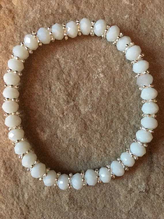 Artisan Loose 6x4mm White white opaque Stretchable Bracelet Rondelle, Faceted 18cm for mens, womens, gf, bf and adults.