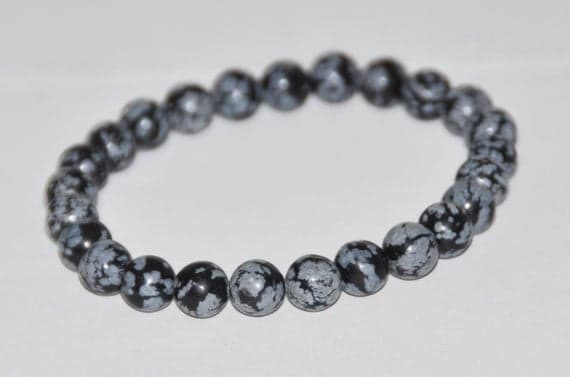 Grounding 8mm Multi Colour Snowflake Obsidian Stretchable Bracelet Round, Smooth 18cm for mens, womens, gf, bf and adults.