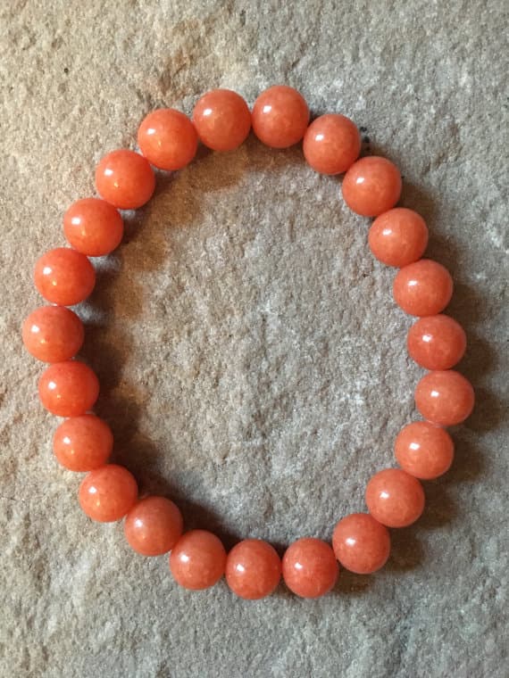 Personalized Gift 8mm Orange Orange Jade  Stretchable Bracelet Round, Smooth 18cm for mens, womens, gf, bf and adults.