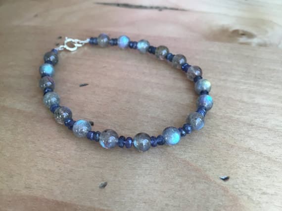 Labradorite bracelet, labradorite jewelry, sapphire bracelet, sapphire jewelry, boho bracelet, 14k white gold, gemstone bracelet, stackable 2-5mm  Code- WAR6327