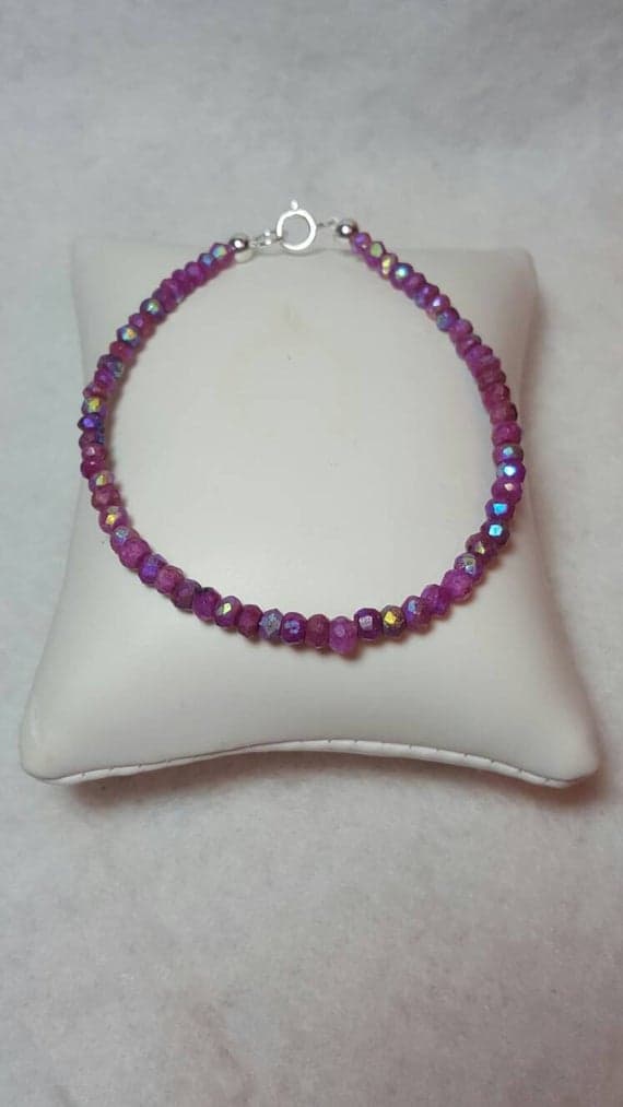 925 sterling Silver Positive Energy 4-5mm stacking Pink Mystic Pink Quartz Bracelet Rondelle, Faceted 7" for mens, womens, gf, bf & Adult.