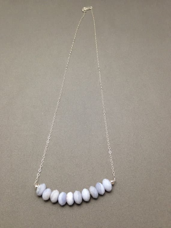 Blue Lace Agate Sterling Silver 18" Necklace for Soothing and Calming Emotions, Improved Communications and Contact with Angelic Realm 4x6mm  Code- WAR6259