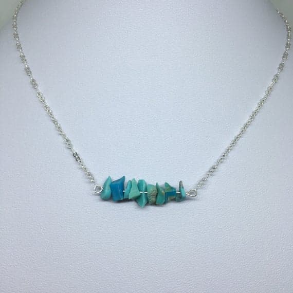 925 sterling Silver top quality 3x7mm stacking Blue Turquoise Necklace Nugget, Faceted 17" for mens, womens, gf, bf & Adult.