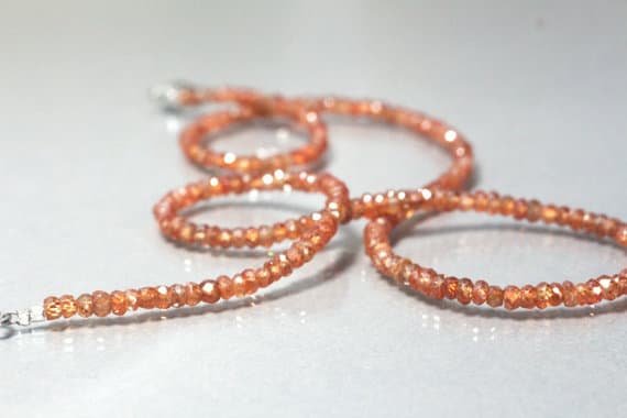 925 sterling Silver Anxiety Relief Calming 3.5mm stacking Orange Natural orange zircon Necklace Round, Faceted 17" for mens, womens.