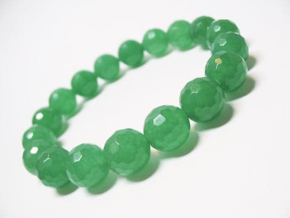 chakras simple 12mm Stretchable green Green Aventurine Bracelet Round, Faceted 7.5" for mens, womens, GF, BF, Adults.