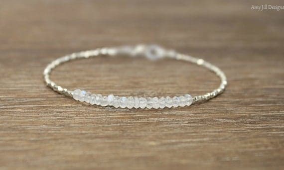 925 sterling Silver Personalized Gift Silver Helling 3mm stacking White Moonstone Bracelet Rondelle, Faceted 7" for mens, womens, gf, bf & Adult.