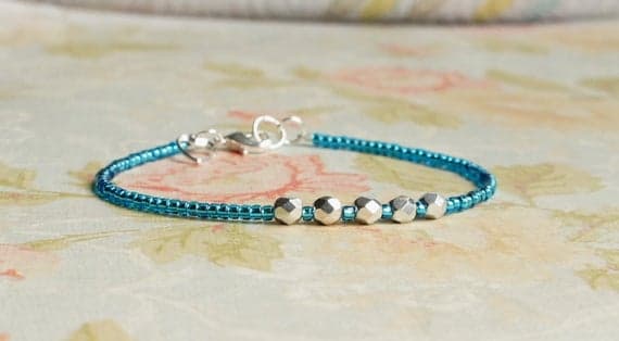 Blue And Silver Bracelet, Seed Bead Bracelet, Stacking Bracelet, Simple Bracelet, Beaded Bracelet, Czech Glass Bracelet, Minimalist Bracelet 3-5mm Code- WAR9103