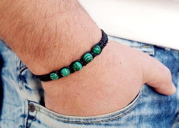 Jewelry Energy 8mm Green Malachite Shamballa Adjustable Bracelet Round, Smooth 18cm for mens, womens, gf, bf and adults.