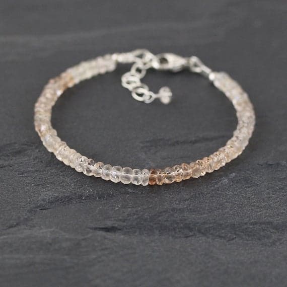 925 sterling Silver Personalized Gift 4mm stacking Pink Imperial Topaz Bracelet Rondelle, Faceted 7" for mens, womens, gf, bf & Adult.