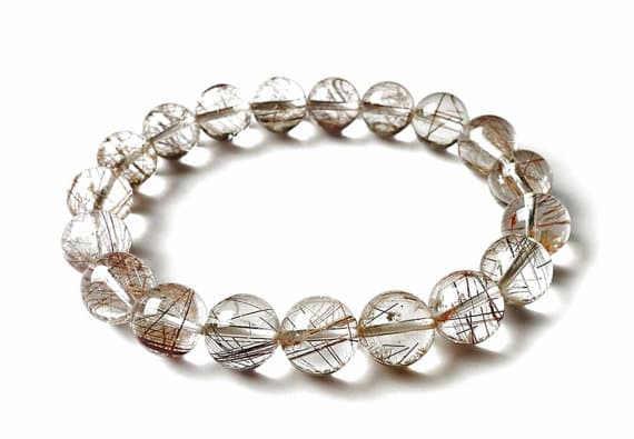 Jewelry Energy 9mm White Rutilated Quartz Stretchable Bracelet Round, Smooth 18cm for mens, womens, gf, bf and adults.