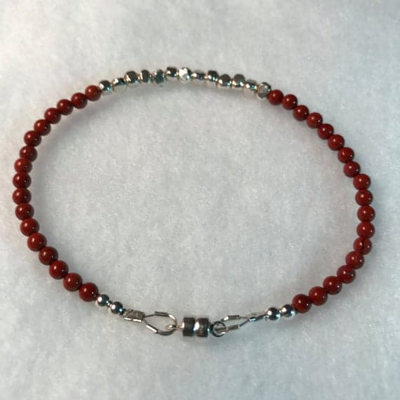 Genuine 3.5mm Red Jasper, Karen Hill Tribe Silver bracelet with magnetic clasp Code- WAR6100