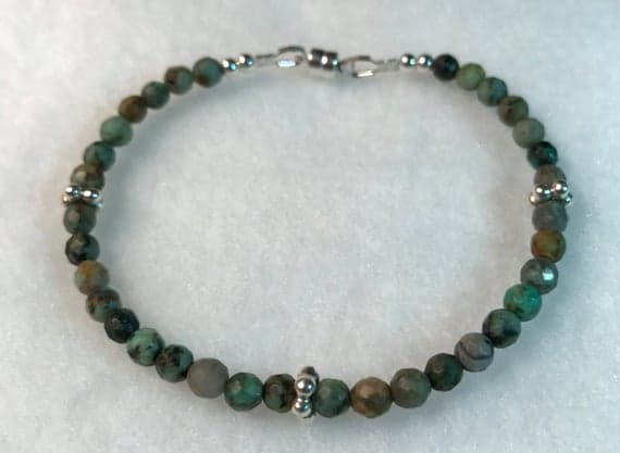 4mm African Turquoise & Karen Hill Tribe Silver gemstone bracelet Code- WAR6113