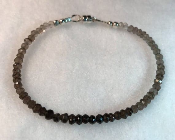 Genuine 4mm Ombre Smoky Quartz gemstone and Karen Hill Tribe sterling silver bracelet with magnetic clasp  Code- WAR6104
