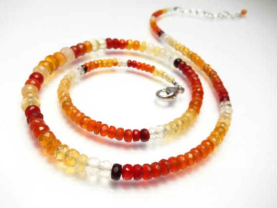 925 sterling Silver love beach youth 3-6mm stacking Multi Mexican fire opal Necklace Rondelle, Faceted 17" for mens, womens.