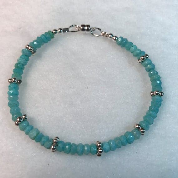 4mm Peruvian Opal, Aqua Blue, and Karen Hill Tribe Silver spacer beaded bracelet with magnetic clasp  Code- WAR6098