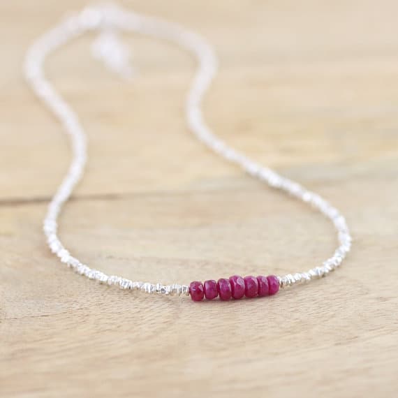 925 sterling Silver Unique Wedding Gift 3-4mm stacking Pink Ruby Necklace Rondelle, Faceted 16" for mens, womens, gf, bf & Adult.