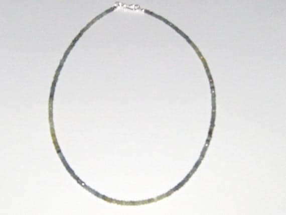 925 sterling Silver Anniversary Gift 4mm stacking Multi Moss Aquamarine  Necklace Rondelle, Faceted 18" for mens, womens, gf, bf & Adult.