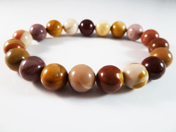 Super sale 10mm Stretchable Multi Mookaite Jasper Bracelet Round, Smooth 7.5" for mens, womens, gf, bf & Adult.