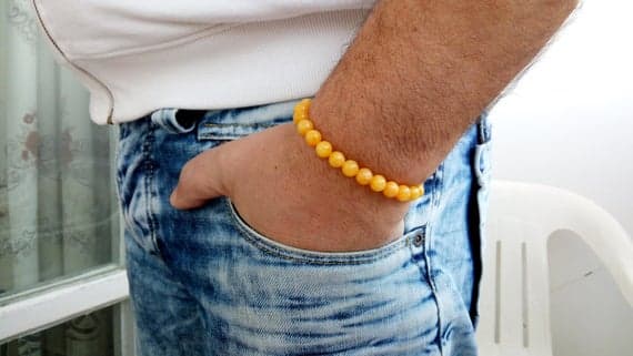 memorial gift 8mm Yellow JADEITE Stretchable Bracelet Round, Smooth 18cm for mens, womens, gf, bf and adults.
