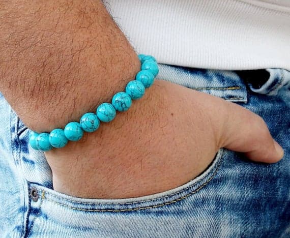 Empath Protection 10mm Blue TURQUOISE Stretchable Bracelet Round, Smooth 18cm for mens, womens, gf, bf and adults.