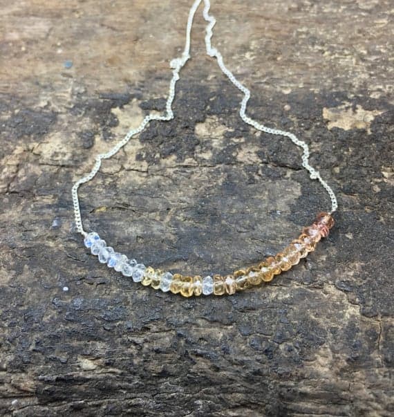 Topaz bar necklace imperial topaz necklace rainbow moonstone bar necklace gemstone bar topaz november birthstone gift for wife women 3mm Code- WAR6690