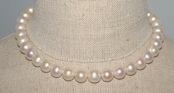 PEARL CHOKER NECKLACE...12mm Fresh water Pearl Choker, Cultured Pearl Necklace...Wedding Pearl Necklace Code- WAR6044