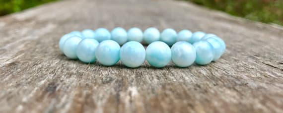 Grounding 8mm Stretchable Blue Larimar Bracelet Round, Smooth 7" for mens, womens, gf, bf & Adult.