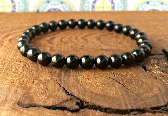 Super sale 6mm Stretchable Black Black Tourmaline Bracelet Round, Smooth 7" for mens, womens, gf, bf & Adult.