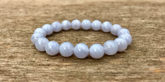 Personalized Gift 8mm Stretchable Blue Blue Lace Agate Bracelet Round, Smooth 7" for mens, womens, gf, bf & Adult.