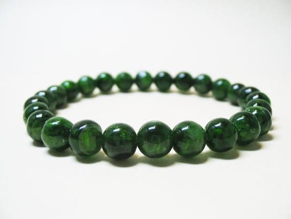 Jewelry Energy 6mm Stretchable green Diopside Bracelet Round, Smooth 7" for mens, womens, GF, BF, Adults.