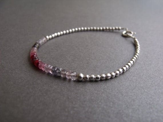 Multi Coloured Burmese Spinel Gemstone and Sterling Silver Beads Stacking Bracelet 3 mm Code- WAR6496