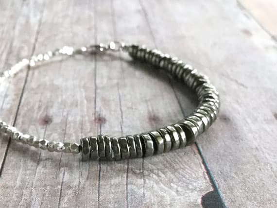 925 sterling silver love beach youth 5mm Black Pyrite stacking Bracelet Rondelle, Faceted 18cm for mens, womens, gf, bf and adults.