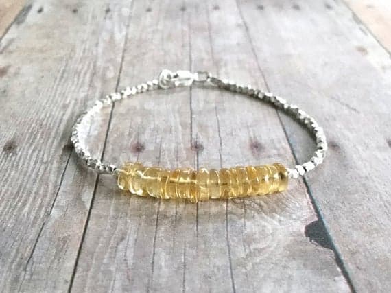 925 sterling silver Anniversary Gift 5mm Yellow Citrine stacking Bracelet Rondelle, Faceted 18cm for mens, womens, gf, bf and adults.
