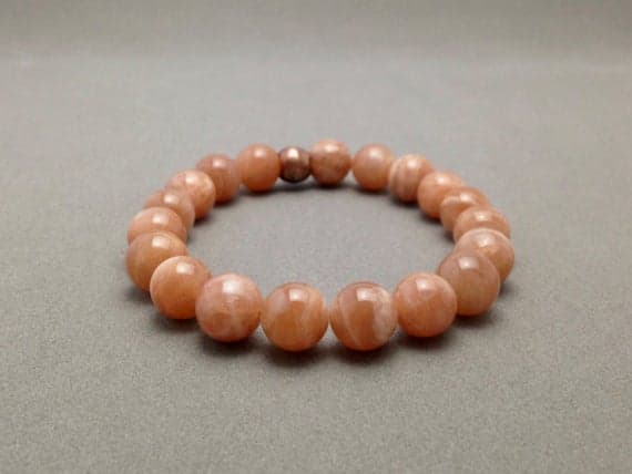 10MM Orange Sunstone Stretch Bead Bracelet for Improved Creativity, Cheerfulness Code- WAR6183