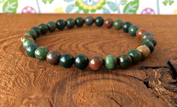 Jewelry Energy 6mm Stretchable Green Bloodstone Bracelet Round, Smooth 7" for mens, womens, gf, bf & Adult.