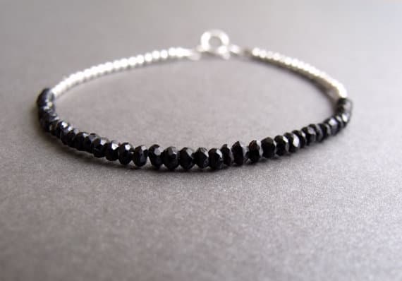 Black Spinel Gemstone and Sterling Silver Bead Stacking Bracelet 3mm  Code- WAR6511
