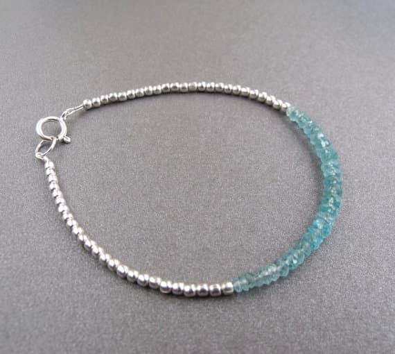 Blue Apatite Gemstone and Sterling Silver Bead Stacking Bracelet 4 mm to 3mm  Code- WAR6509