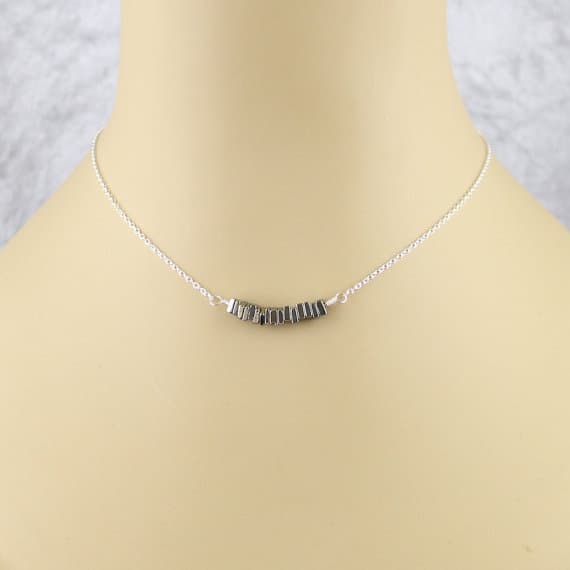 925 sterling Silver Grounding 4-5mm stacking Silver Pyrite Heishi Necklace Square, Faceted 16" for mens, womens, gf, bf & Adult.