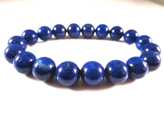 good luck gift 10mm Stretchable Blue Lapis Lazuli  Bracelet Round, Smooth 7.5" for mens, womens, gf, bf & Adult.