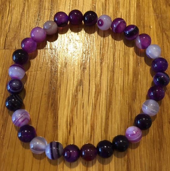 Anxiety Gemstone 6mm Purple Purple agate Stretchable Bracelet Round, Smooth 18cm for mens, womens, gf, bf and adults.