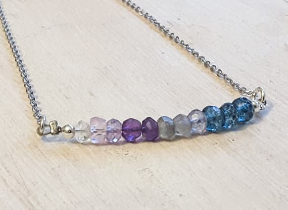 Ombre stone necklace, ombre Gemstone, stone shaded necklace, delicate pastel necklace, Amethyst Labradorite, Romantic, Delicate Ombre, boho 3-4mm Code- WAR6765
