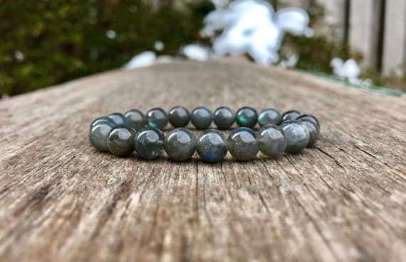 Handmade Beaded 8mm Stretchable Gray Labradorite Bracelet Round, Smooth 7" for mens, womens, gf, bf & Adult.