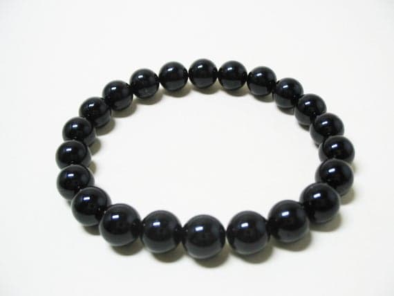 love beach youth 8mm Stretchable black Black Tourmaline Bracelet Round, Smooth 7" for mens, womens, GF, BF, Adults.