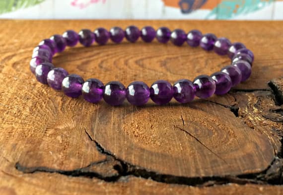 Grounding 6mm Stretchable Purple Amethyst Bracelet Round, Smooth 7" for mens, womens, gf, bf & Adult.